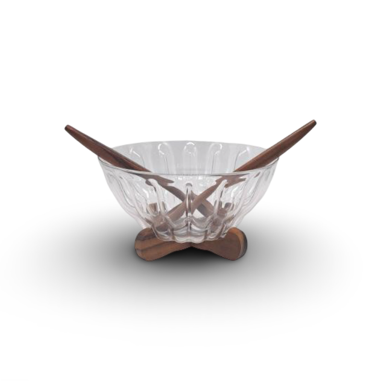 Billi Glass Salad Bowl with Wood Crasle & Servers