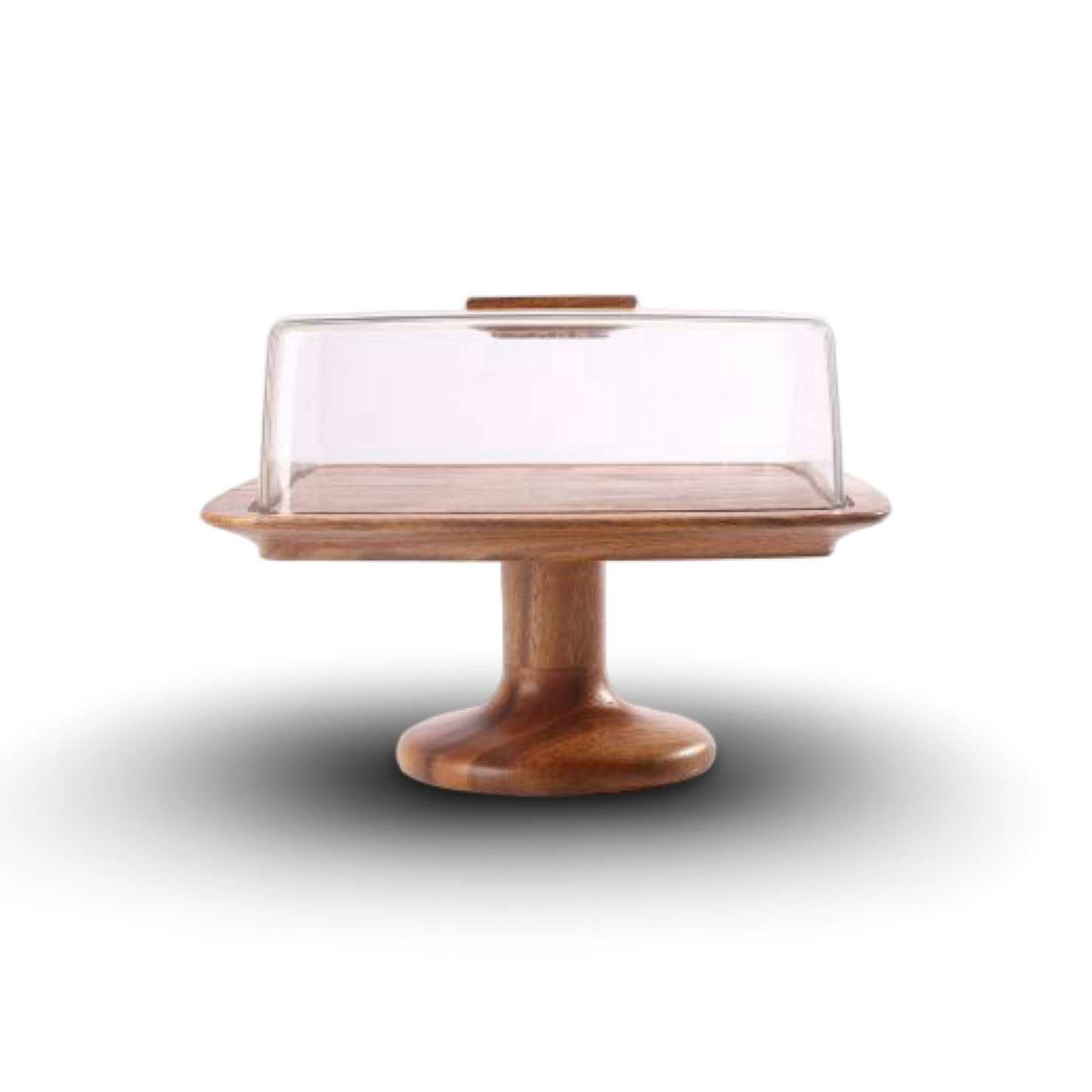 Wooden Square Cake Dome With Stand