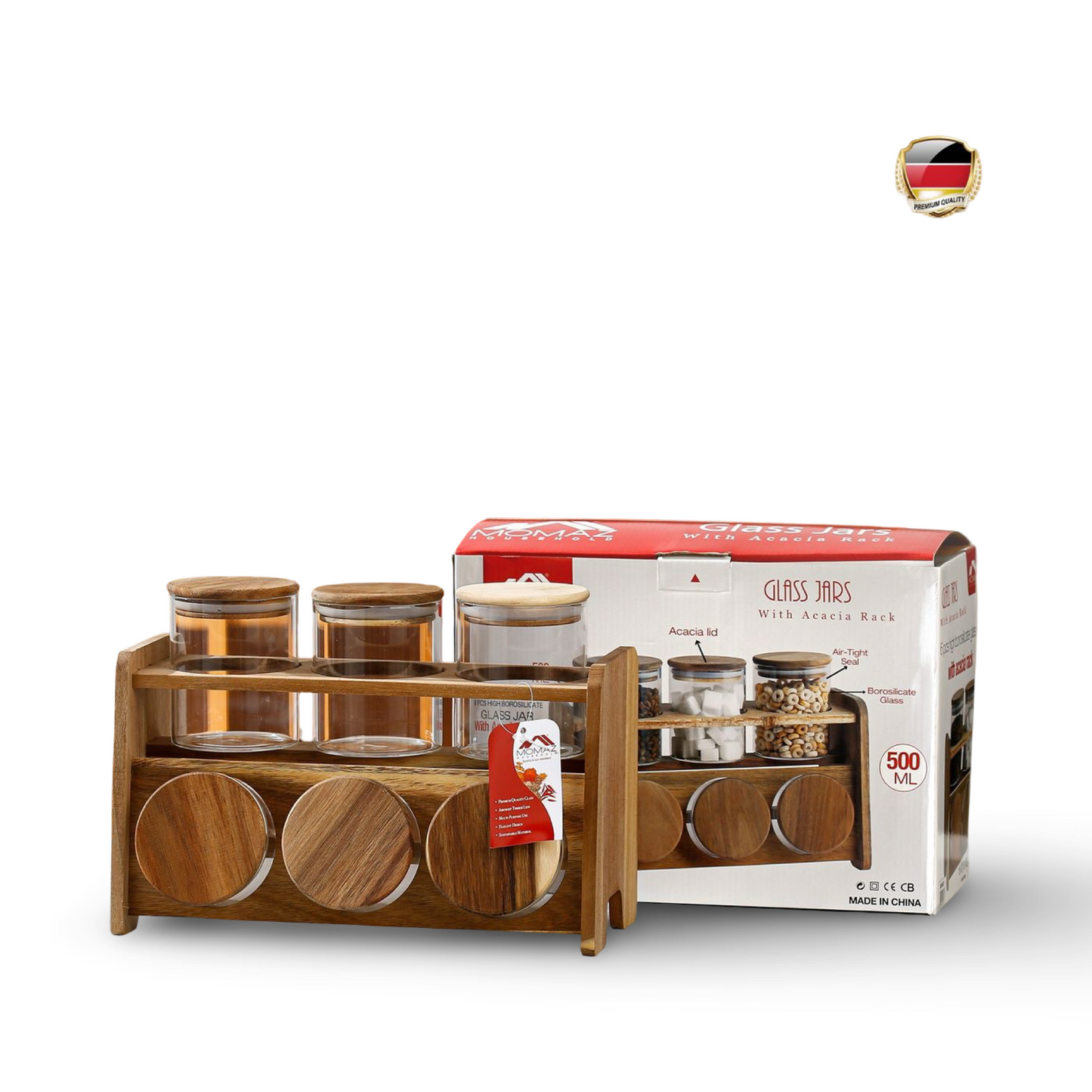 Momaz Glass Jars With Acacia Rack