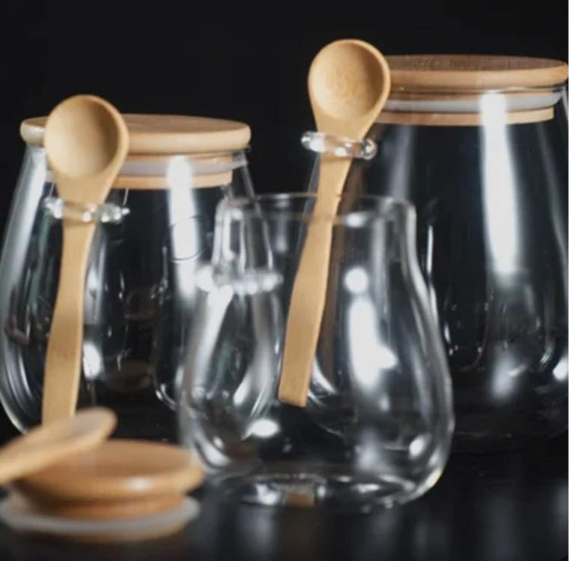Airtight Glass Storage Jars With Bamboo Lid & Spoon