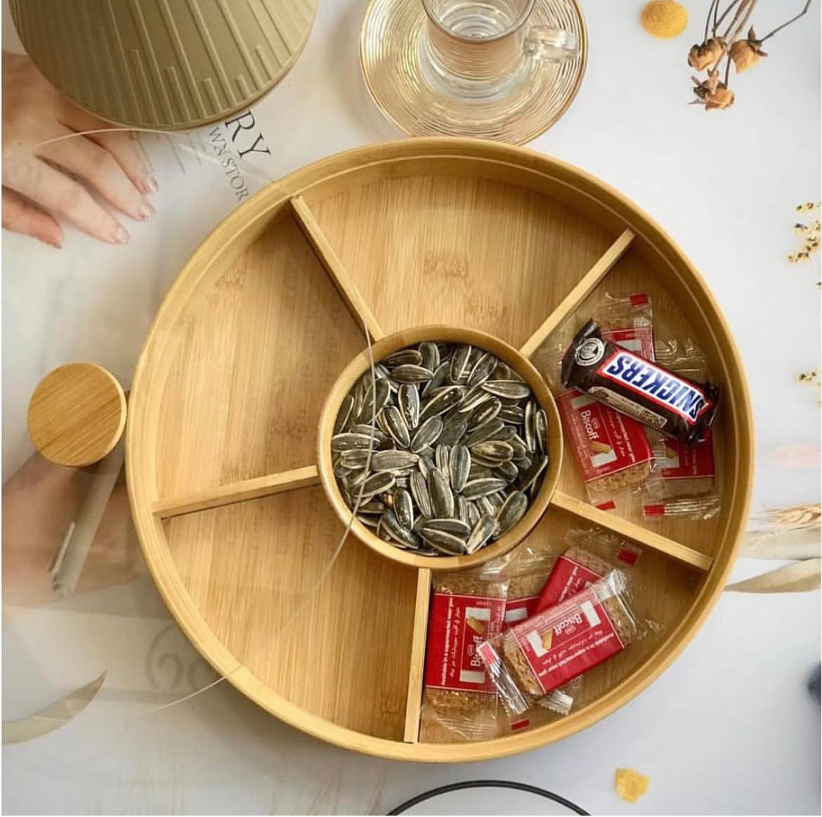 Rotatable Bamboo Tray With Lid