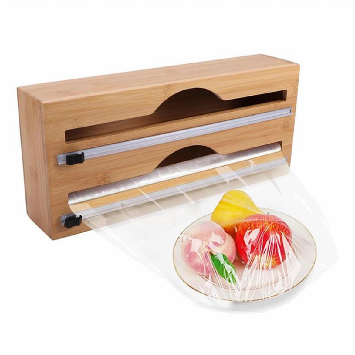 Wooden Bamboo Cling Film Dispenser with Slide Cutter 2 in 1