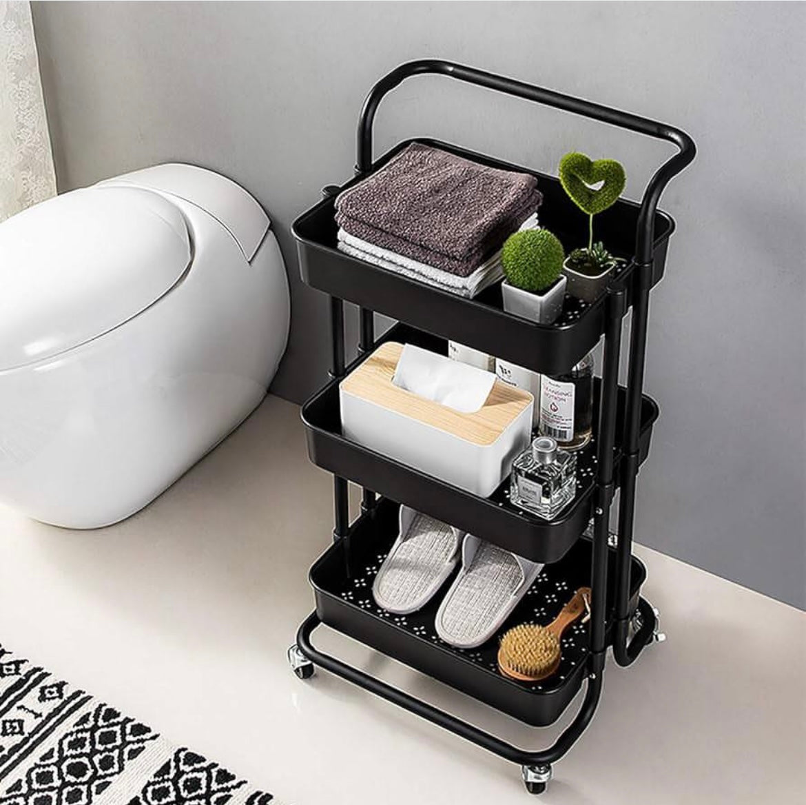 3-Tire Black Storage Trolley
