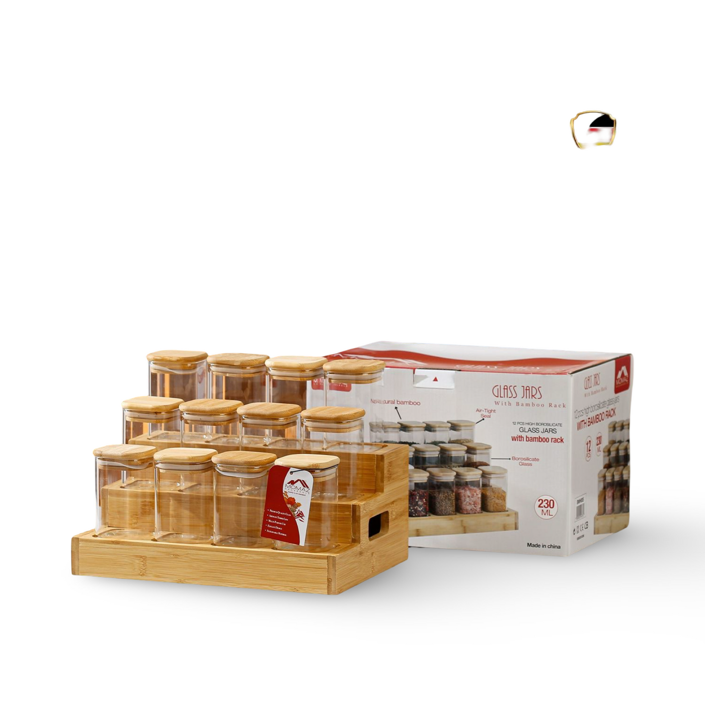 Momaz 12 Glass Jars With Bamboo Rack