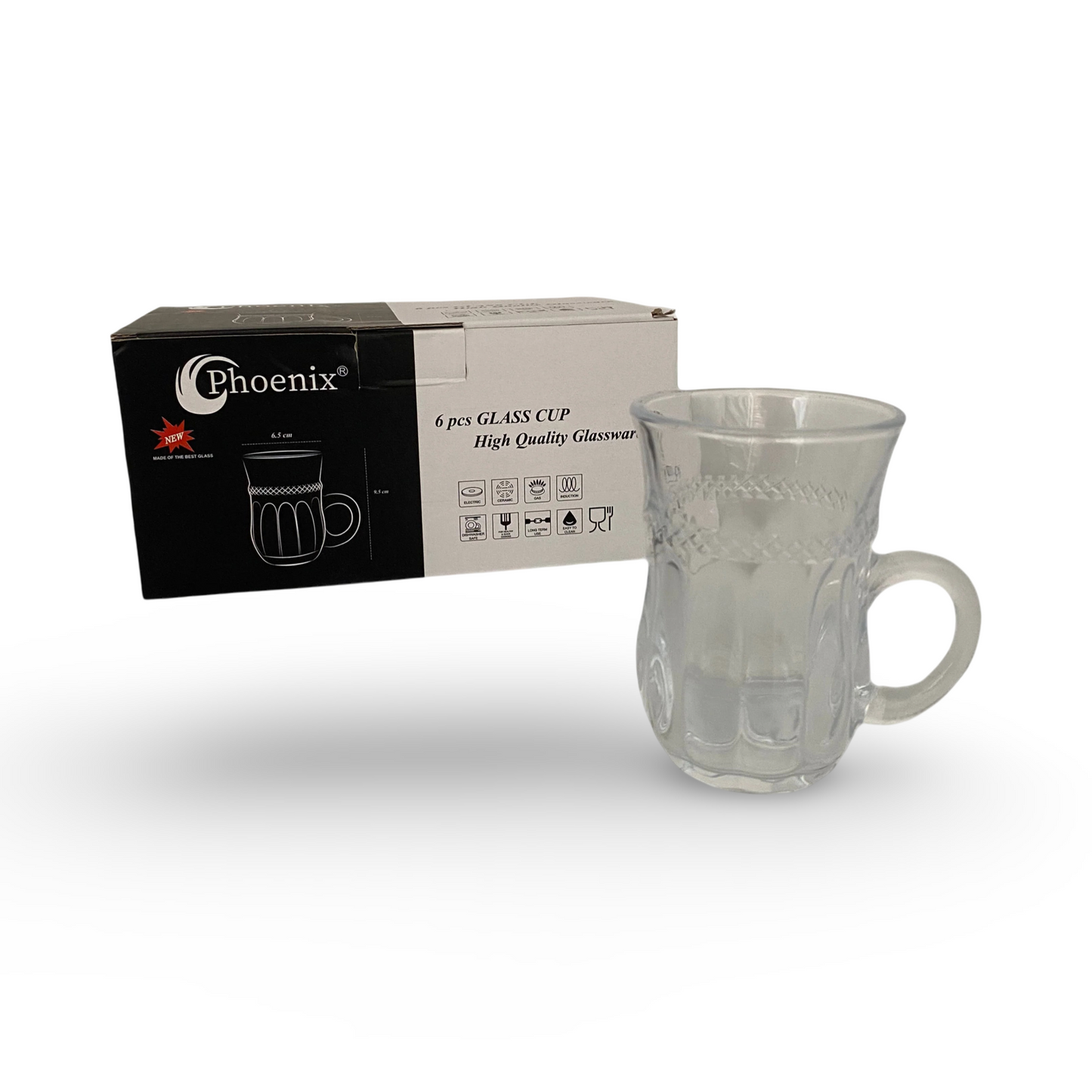 Phoenix, 6 Pcs Transparent Glass Tea Cup Set
