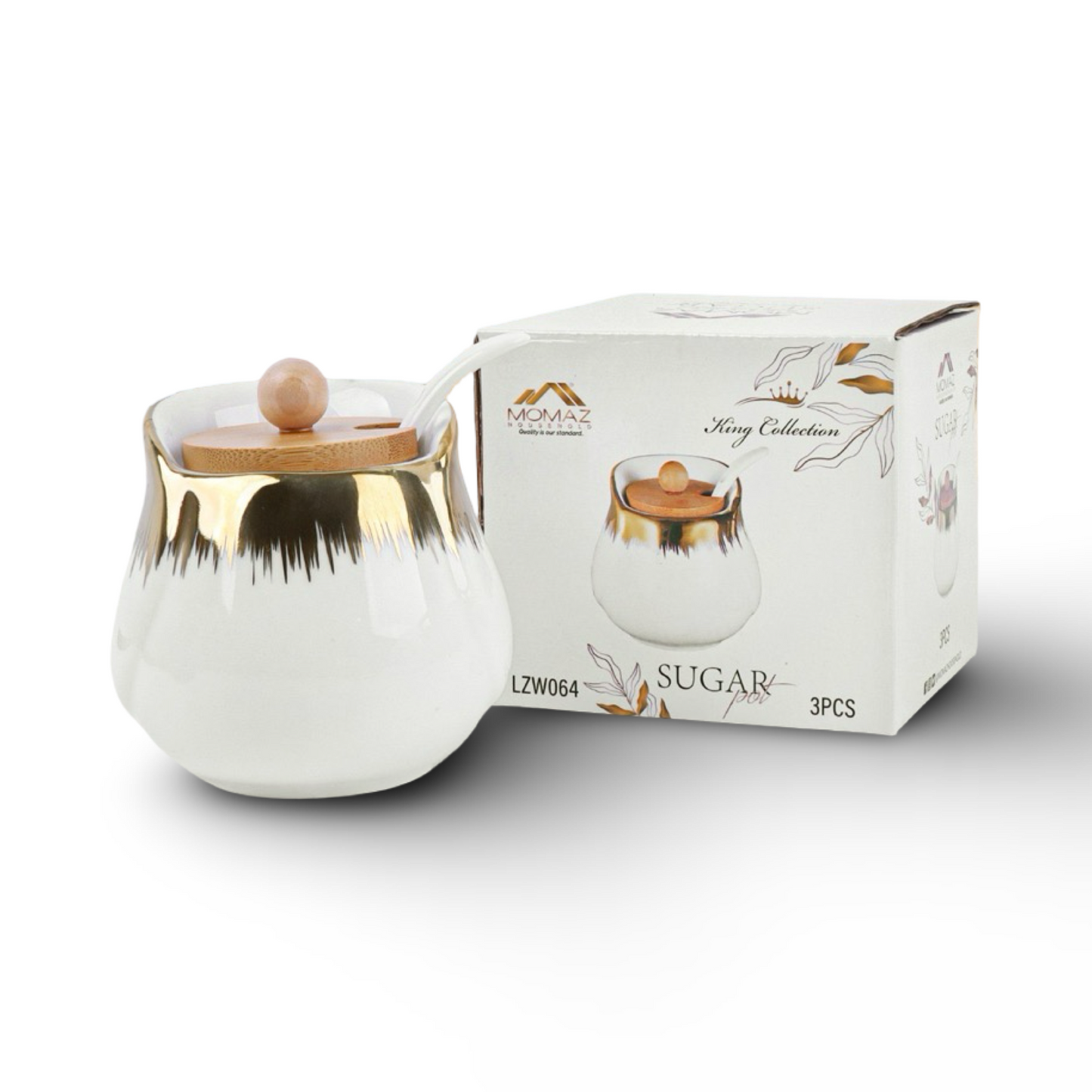 Porcelain Sugar Bowl With Wooden Lid And Spoon