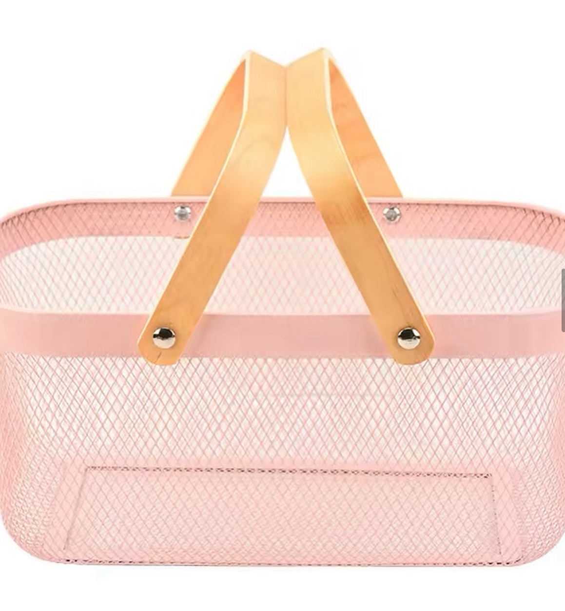 Large Metal Mesh Basket With Wooden Handle