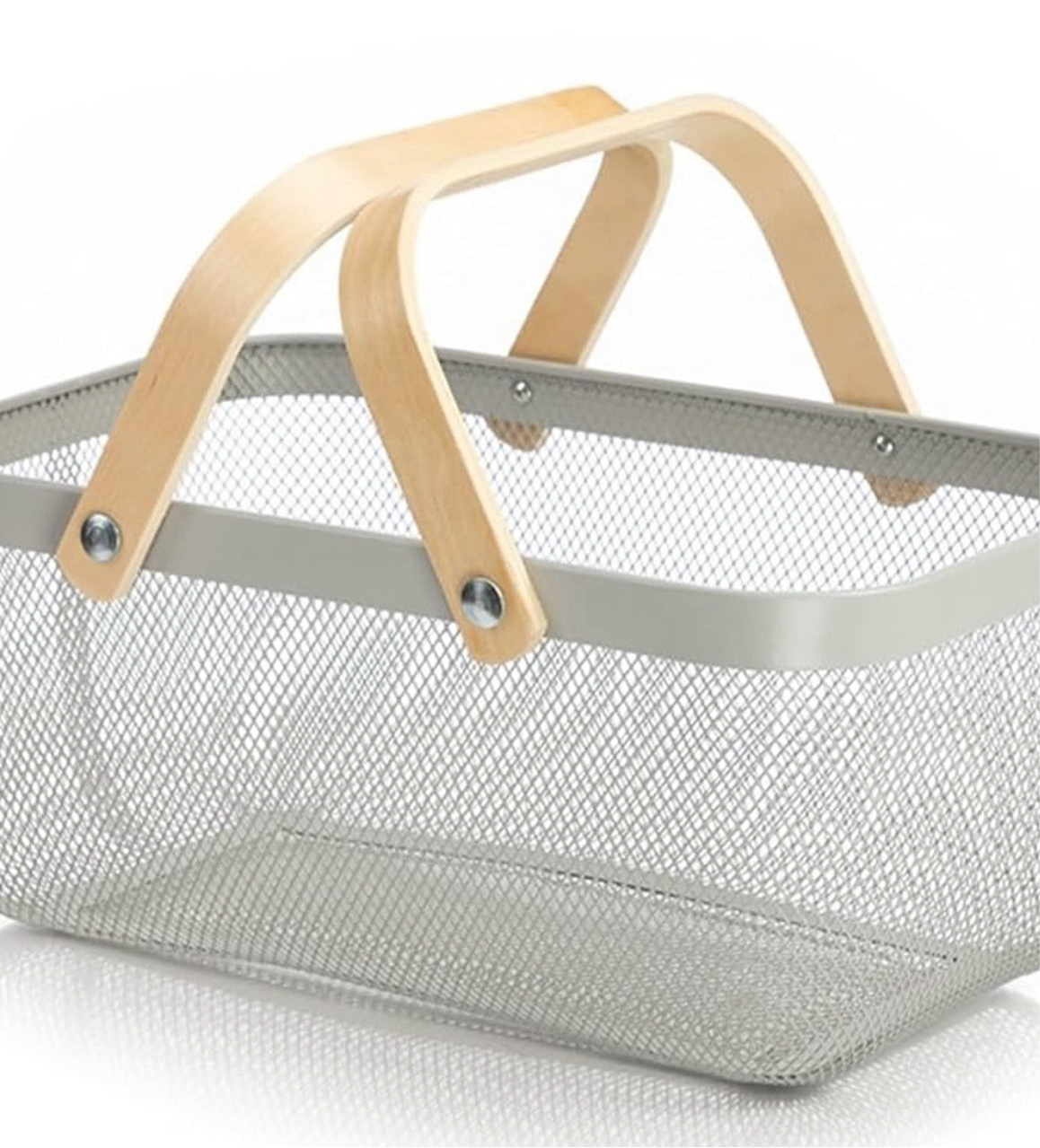Large Metal Mesh Basket With Wooden Handle
