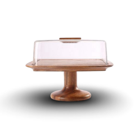 Wooden Square Cake Dome With Stand