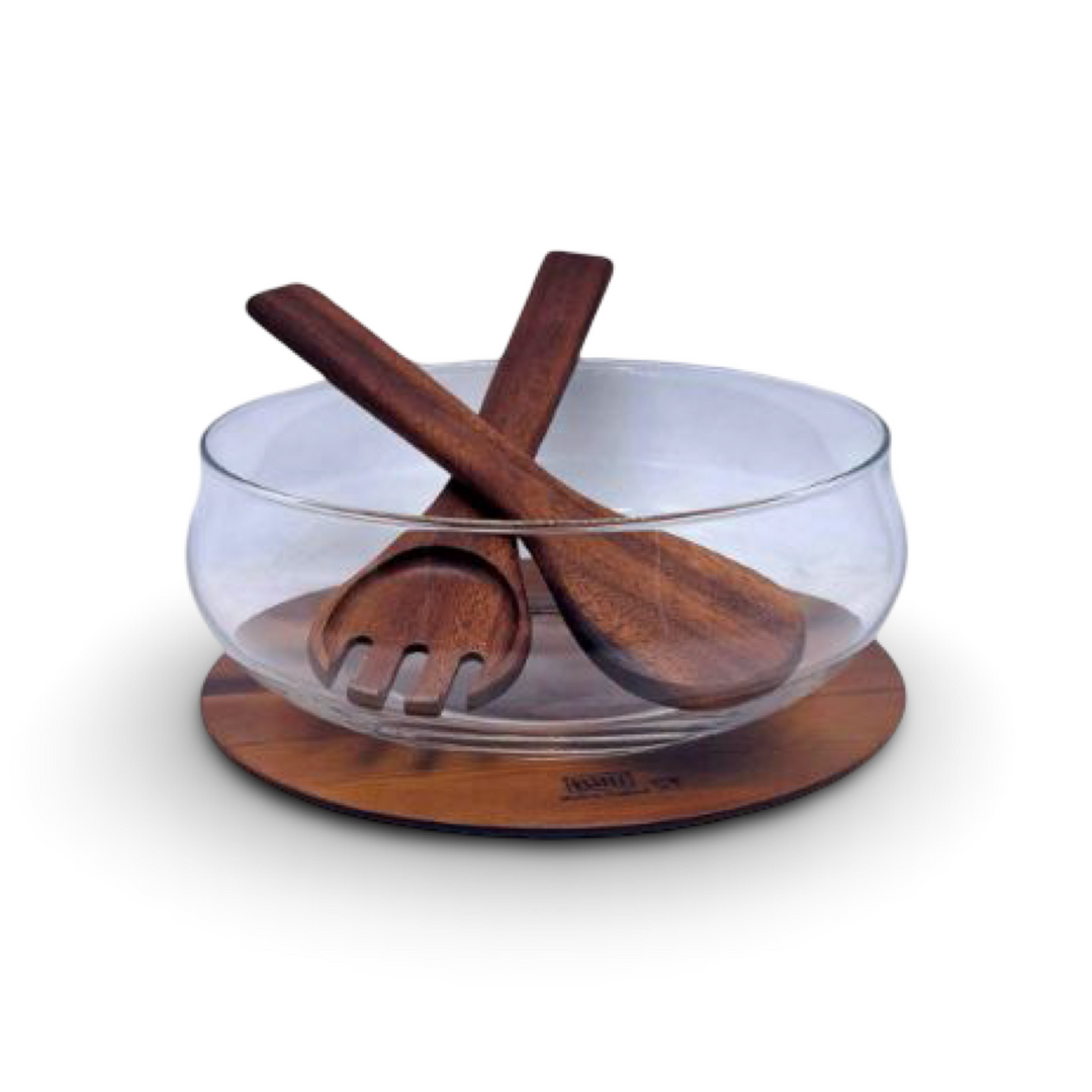 Billi Glass Salad Bowl Set with Base & Serving Set