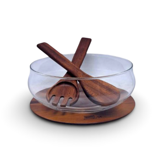 Billi Glass Salad Bowl Set with Base & Serving Set
