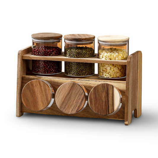 Momaz Glass Jars With Acacia Rack