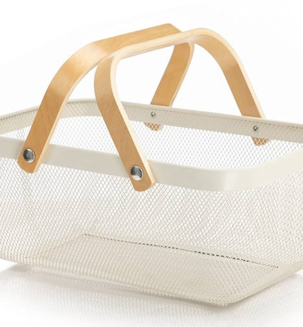 Large Metal Mesh Basket With Wooden Handle