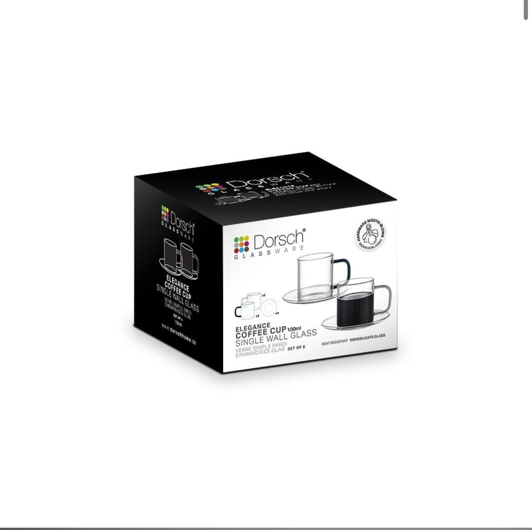 Coffee mug in glass 100 ml – set of 4 cups with saucer