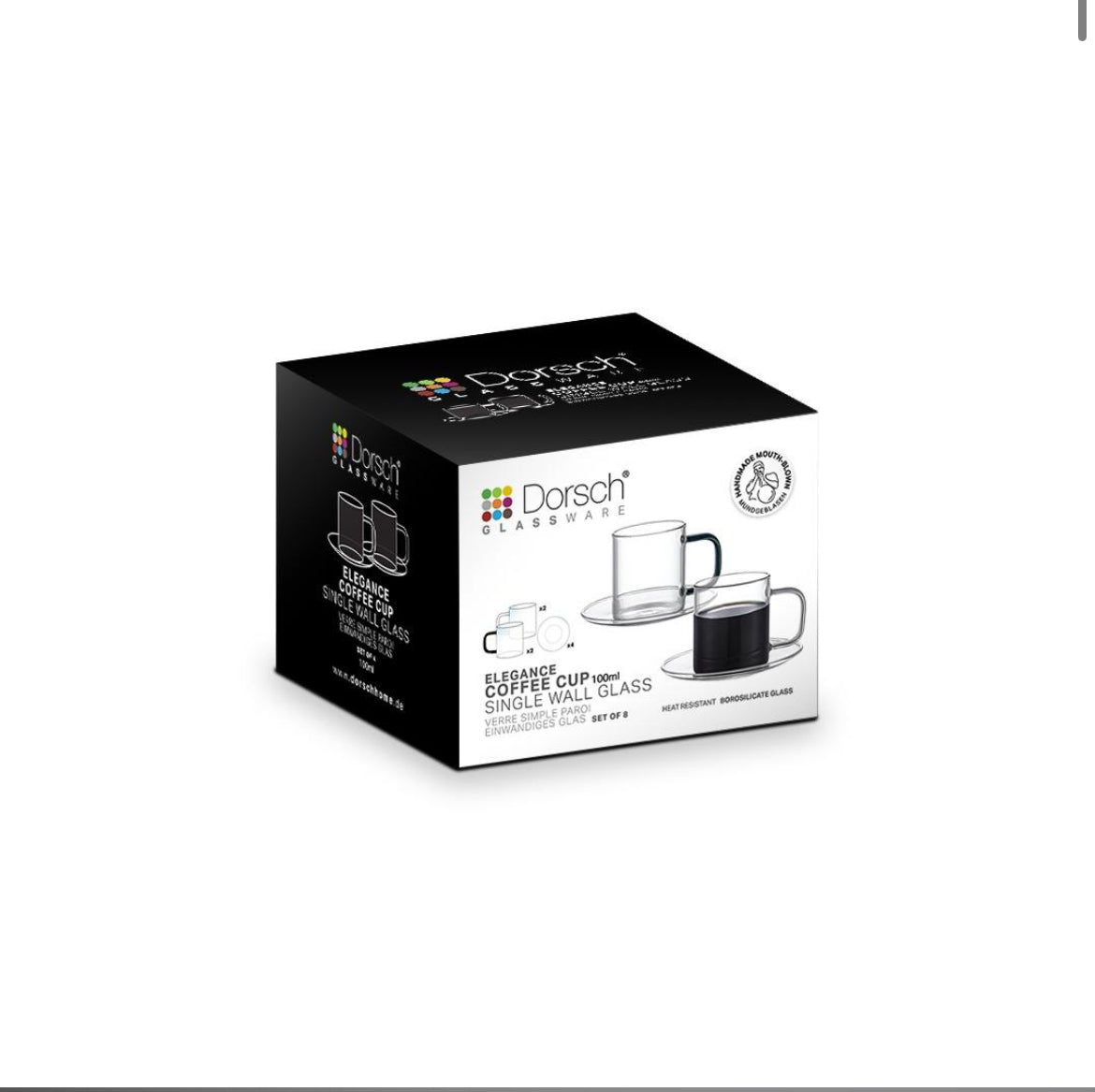 Coffee mug in glass 100 ml – set of 4 cups with saucer