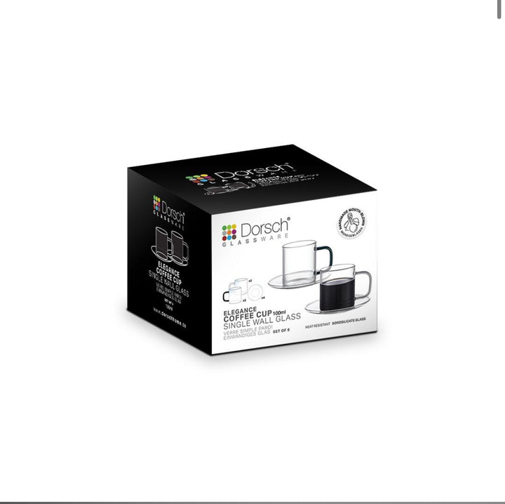 Coffee mug in glass 100 ml – set of 4 cups with saucer