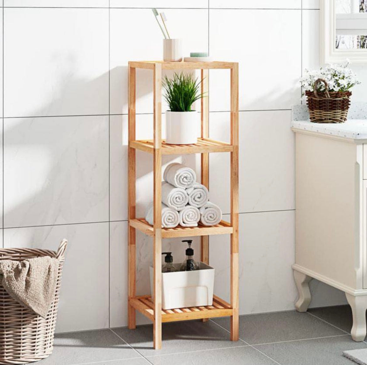 4 Tier Solid Bamboo Rack Organizer
