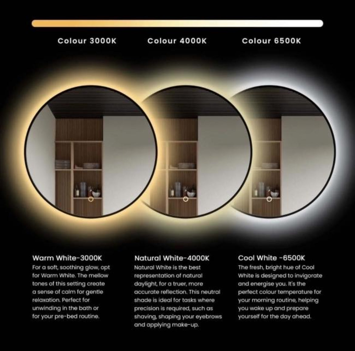 Round LED Mirror With 3 Light Tones
