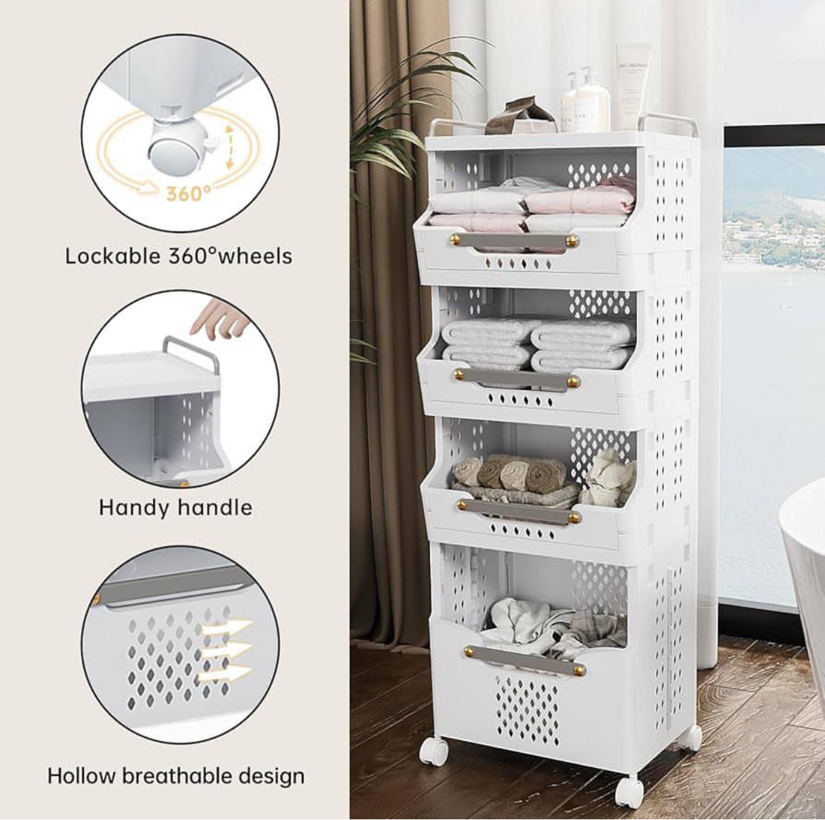 4 Tier Mobile Foldable Laundry Basket