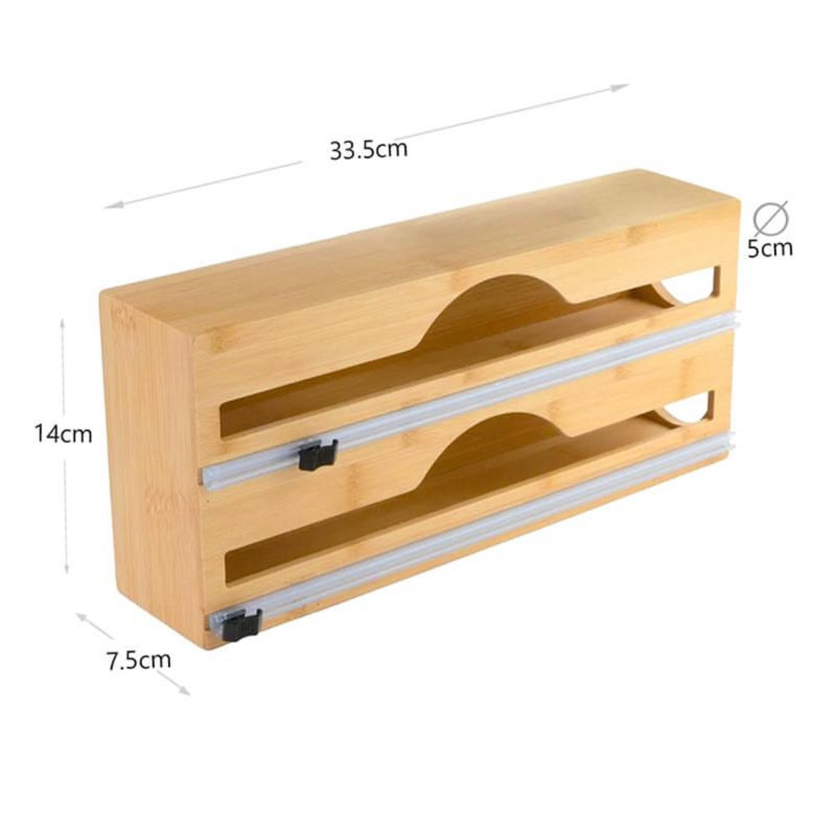 Wooden Bamboo Cling Film Dispenser with Slide Cutter 2 in 1