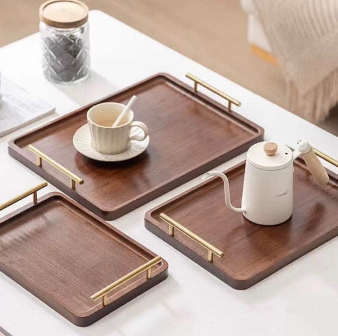 Wooden Serving Tray Set 3Pcs