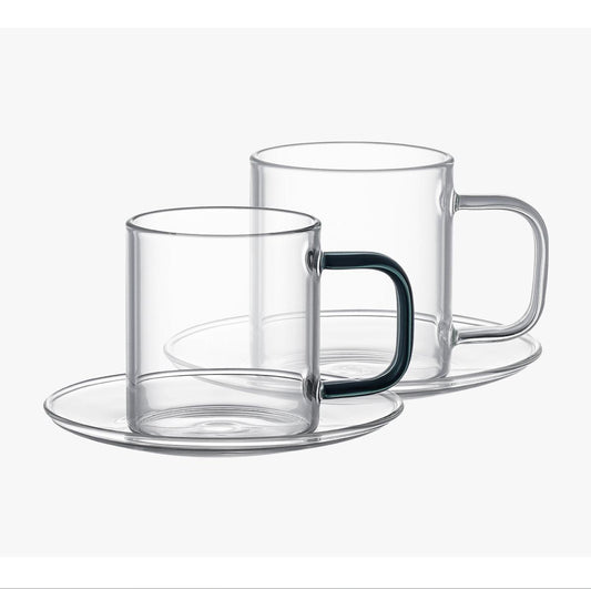 Coffee mug in glass 100 ml – set of 4 cups with saucer