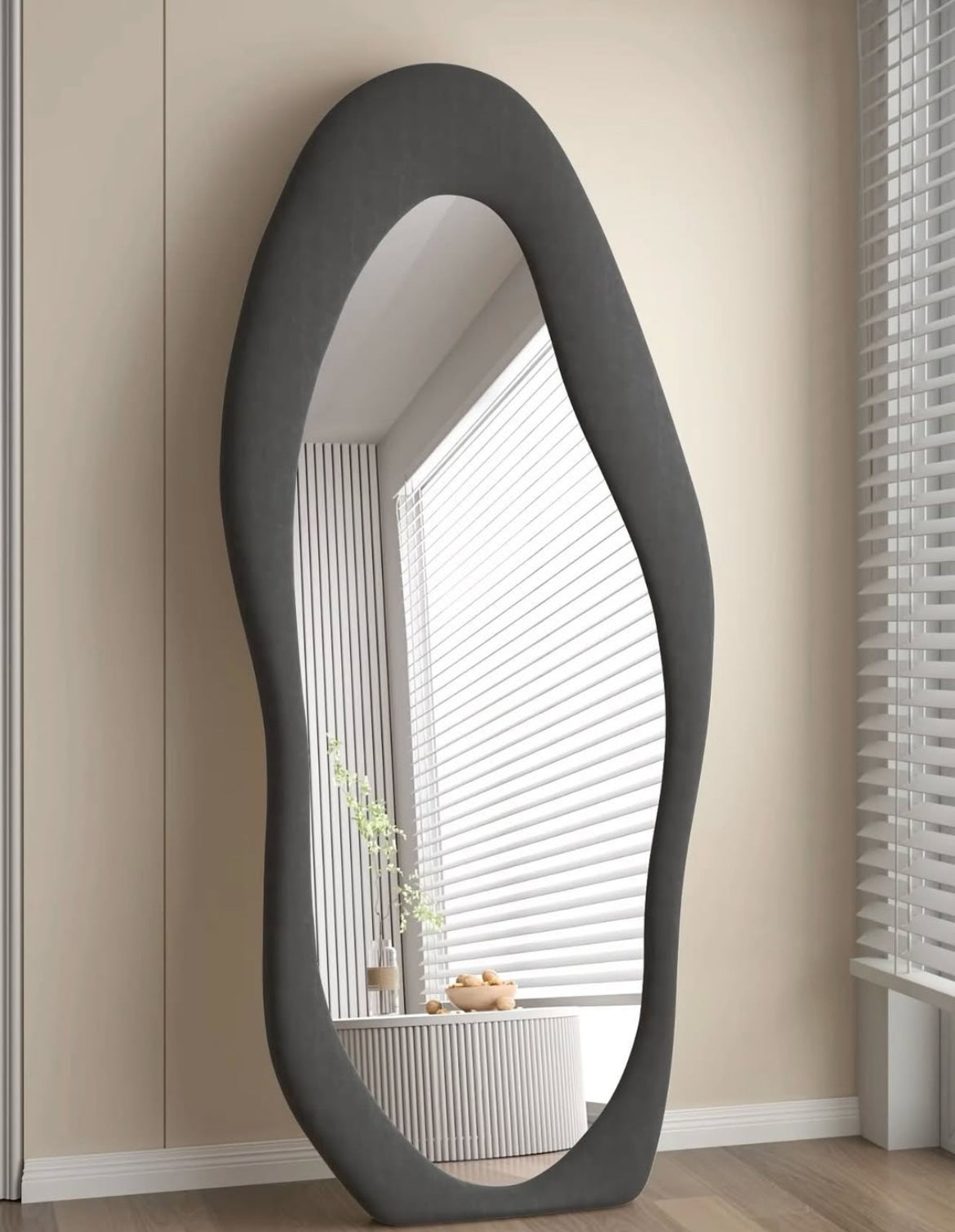 Wavy Velvet-Framed Mirror