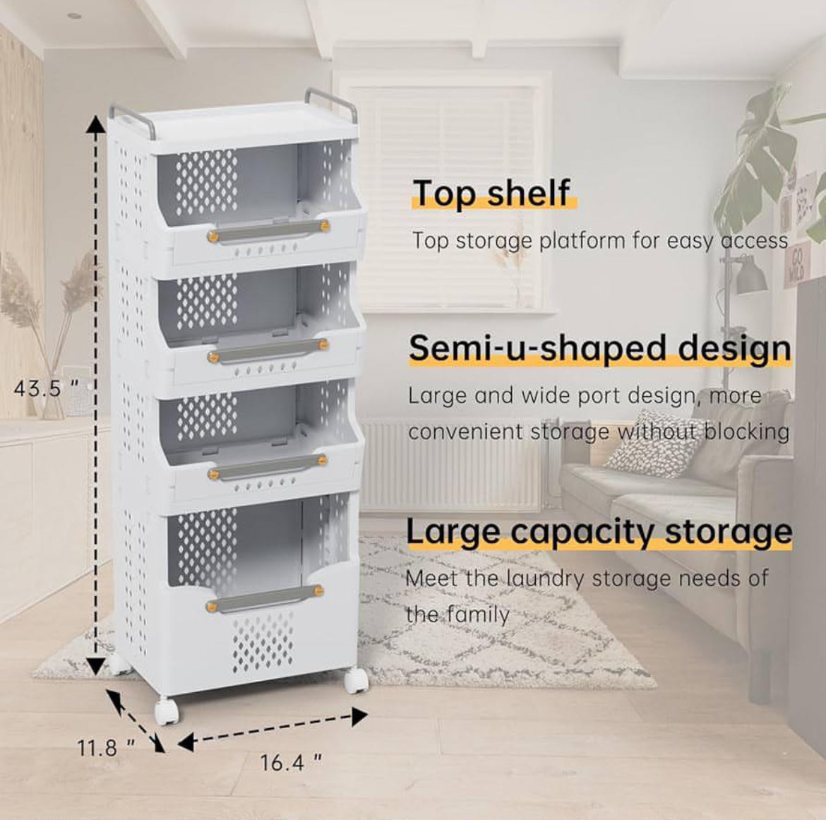 4 Tier Mobile Foldable Laundry Basket