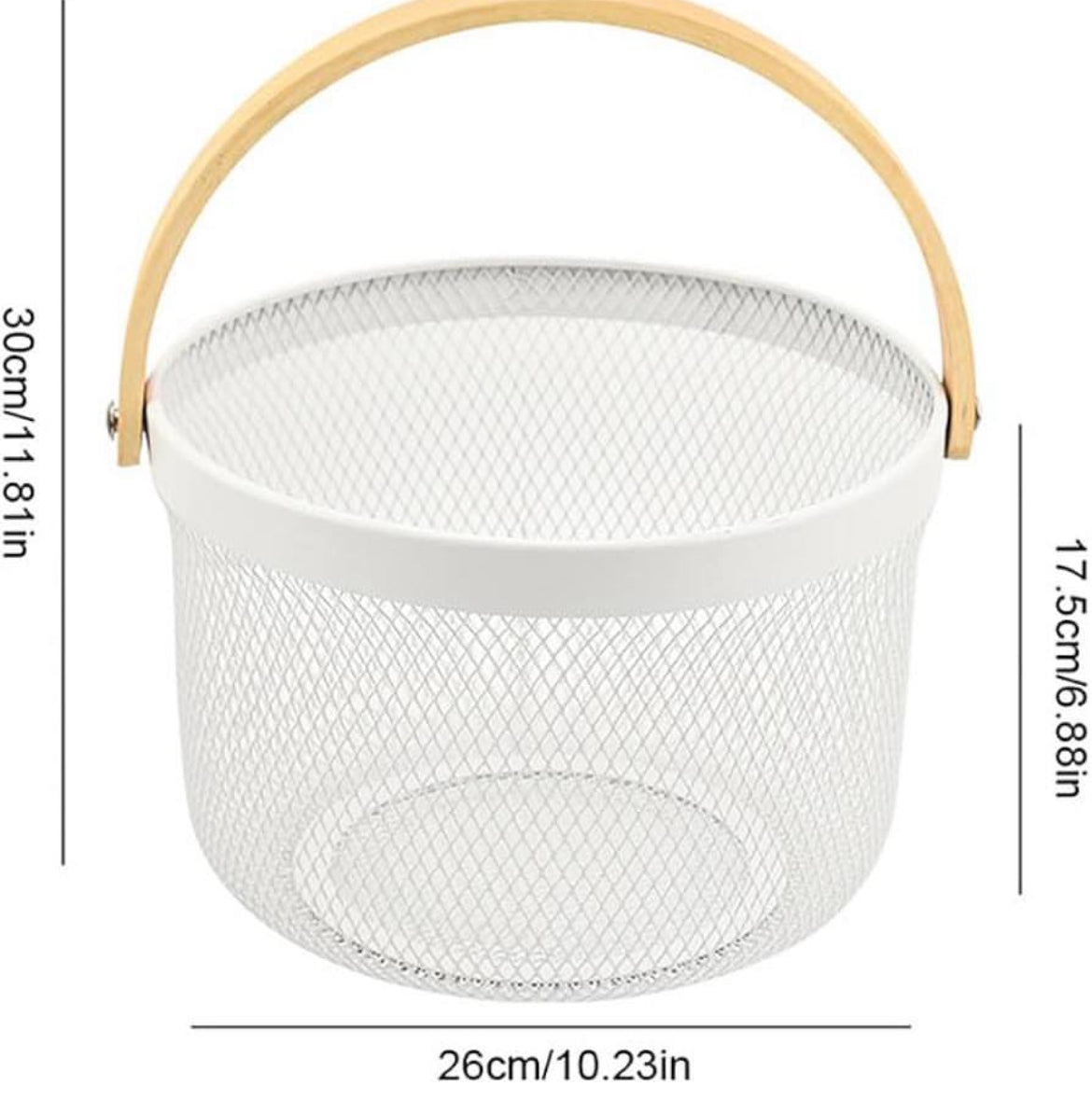 Round Metal Storage Basket With Wooden Handle