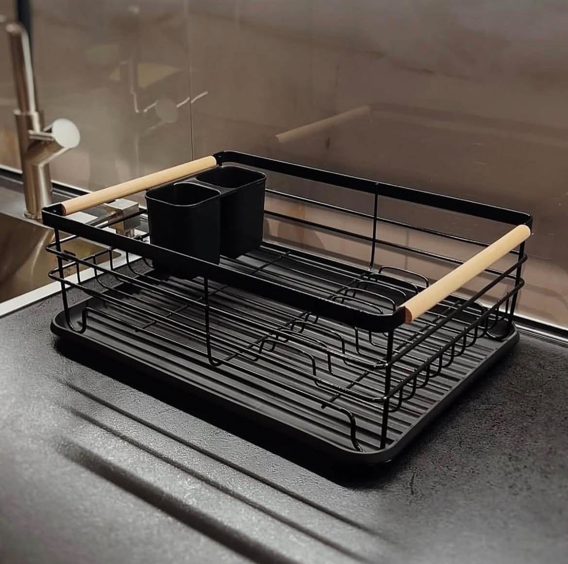 Dish Drainer with Drip Tray and Cutlery Collector