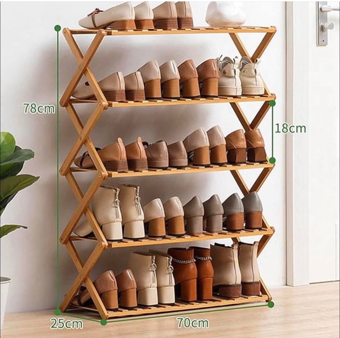 5 Layers Bamboo Foldable Shoe Rack