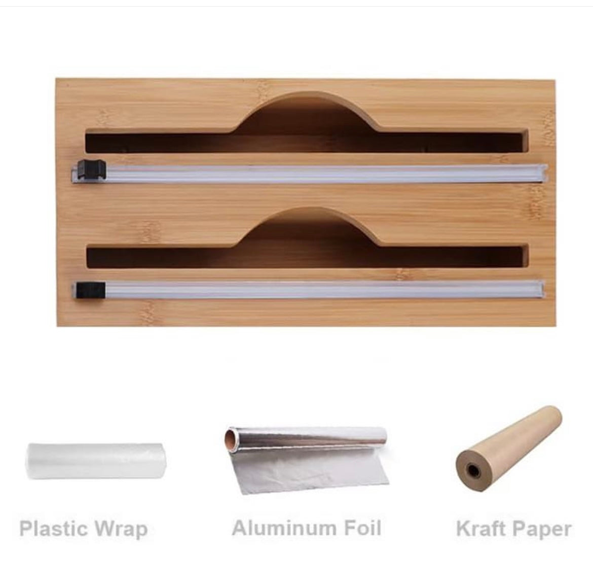 Wooden Bamboo Cling Film Dispenser with Slide Cutter 2 in 1