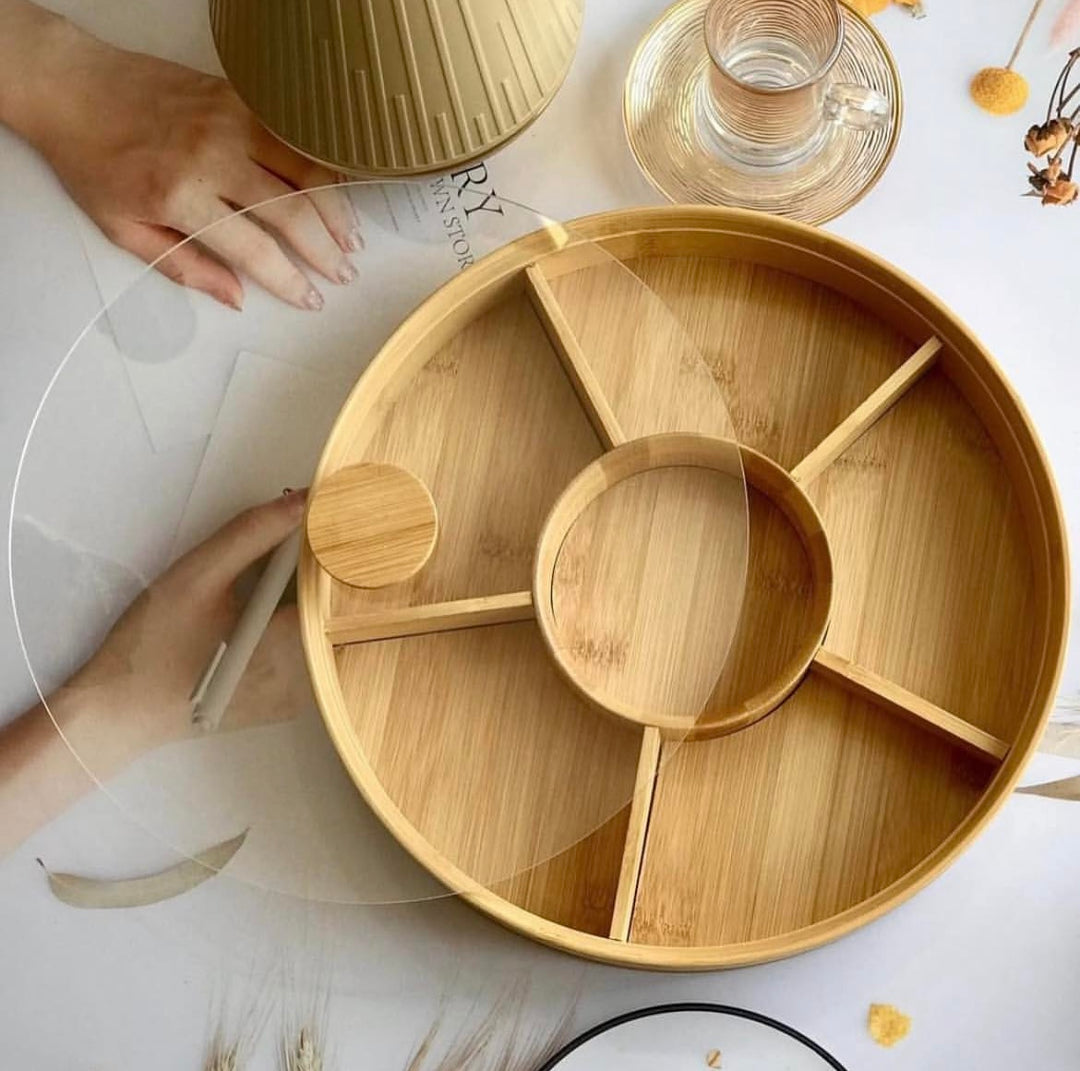 Rotatable Bamboo Tray With Lid