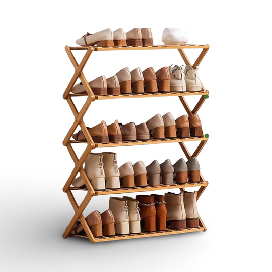 5 Layers Bamboo Foldable Shoe Rack