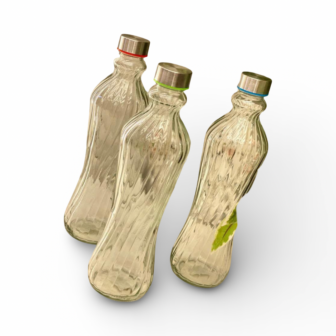 Glass Water Bottle With Twisted Design 1L