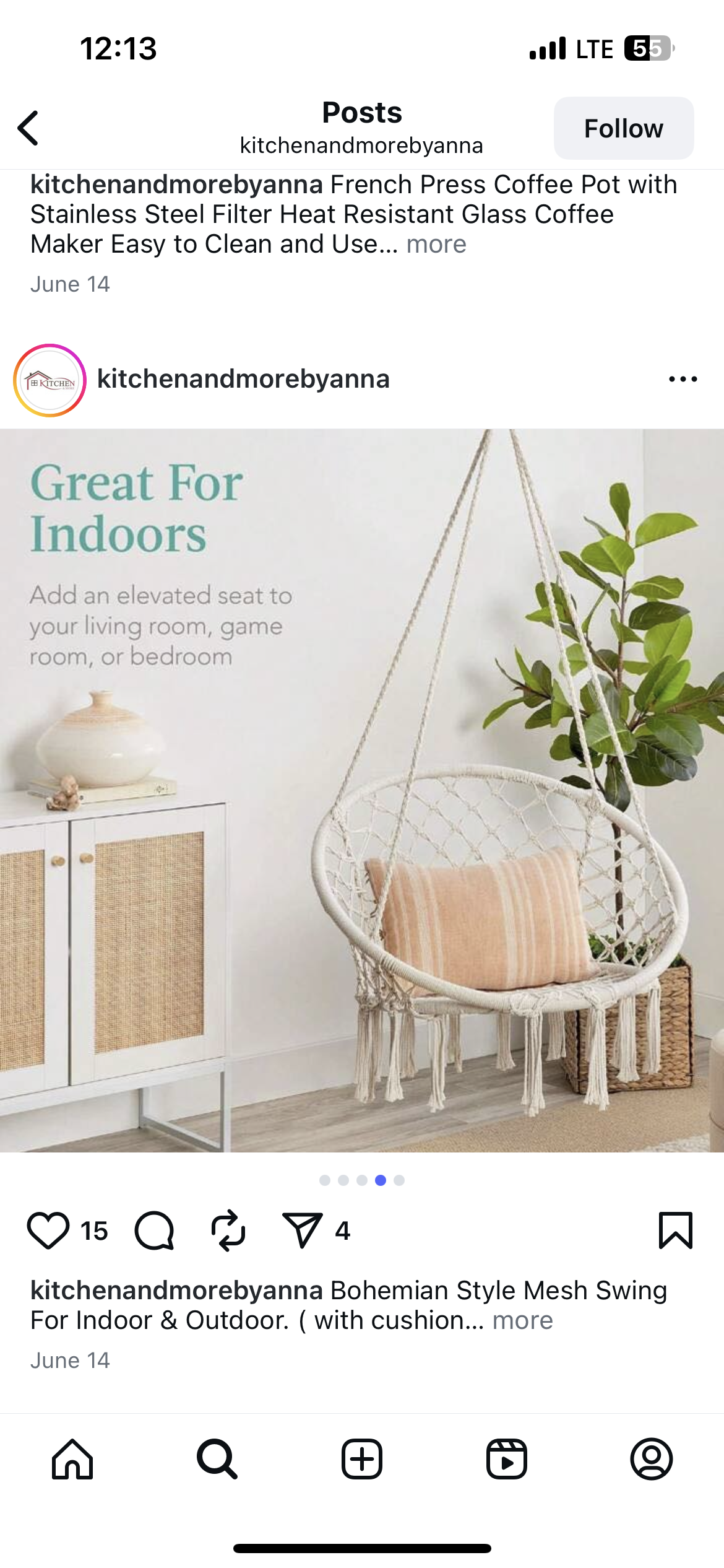 Bohemian Style Mesh Swing ( With Cushion )