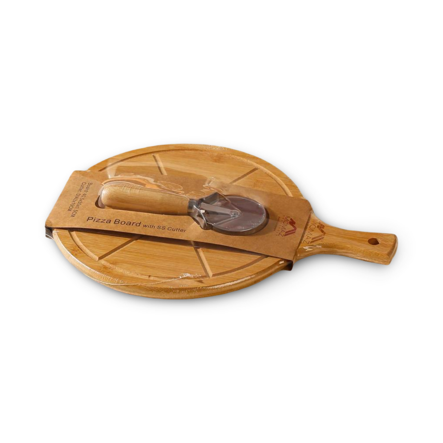 Momaz Wooden Serving Platter With Pizza Cutter