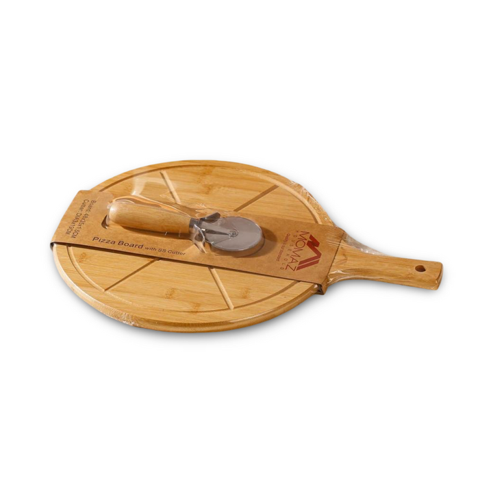 Momaz Wooden Serving Platter With Pizza Cutter