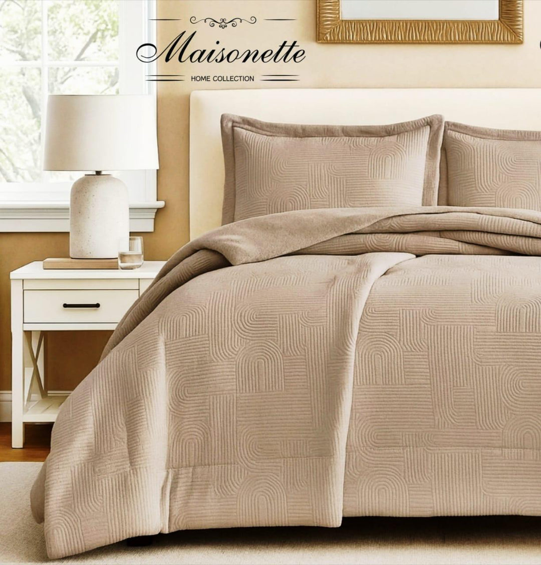 Maisonette Winter Collection – Premium Fleece-Lined Coverlet Set (Double & King, 3-Piece)