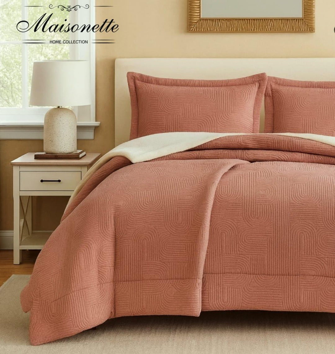 Maisonette Winter Collection – Premium Fleece-Lined Coverlet Set (Double & King, 3-Piece)