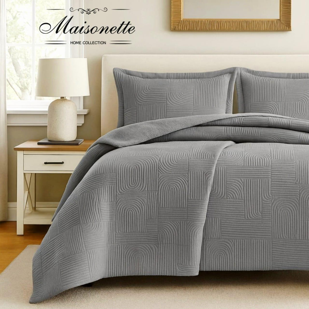 Maisonette Winter Collection – Premium Fleece-Lined Coverlet Set (Double & King, 3-Piece)