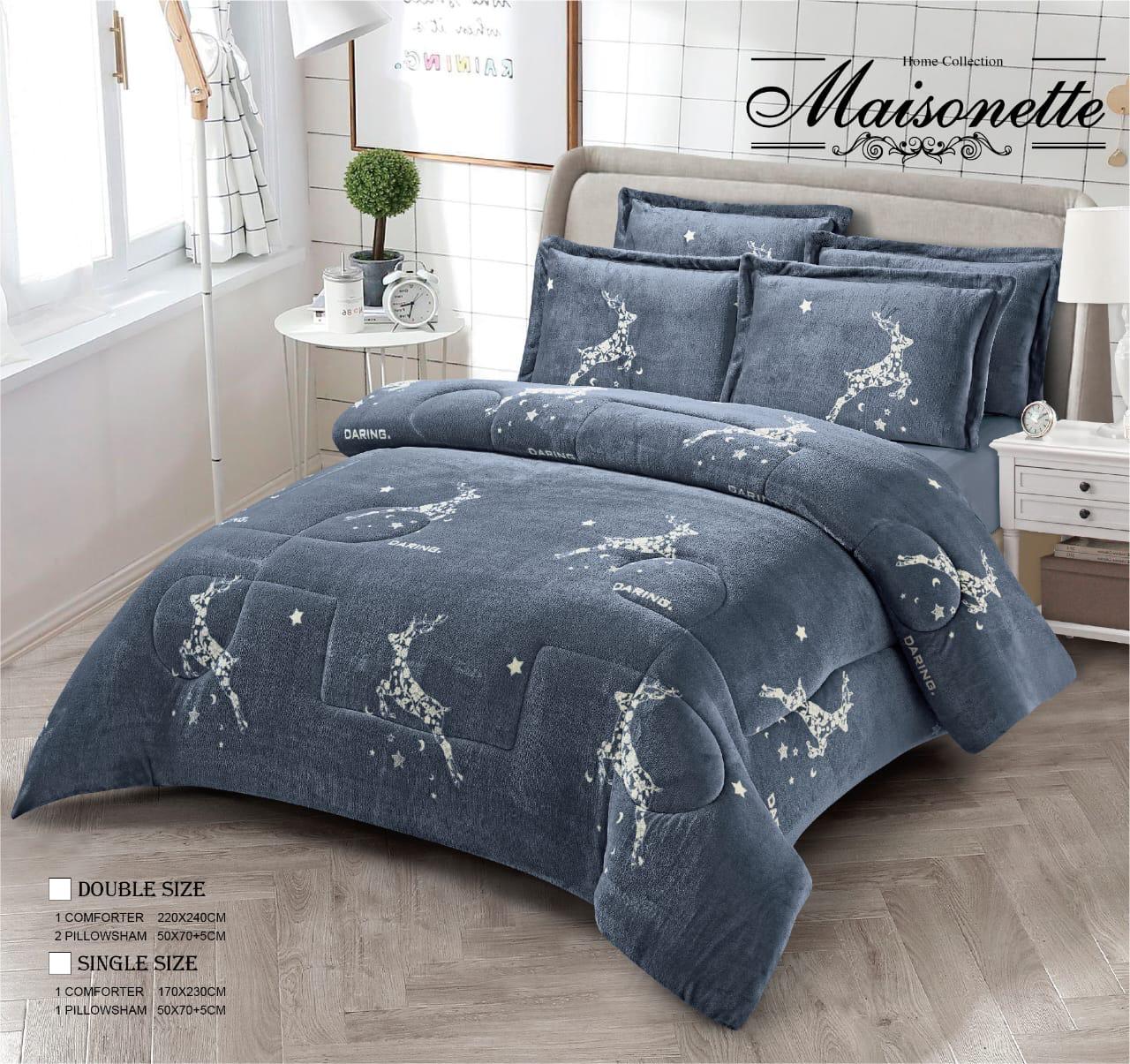 Maisonette Winter Collection – Premium Fleece-Lined Coverlet Set (Double, 3-Piece)
