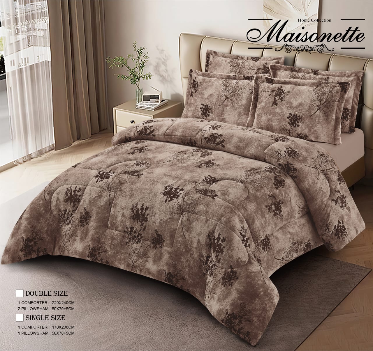 Maisonette Winter Collection – Premium Fleece-Lined Coverlet Set (Double, 3-Piece)