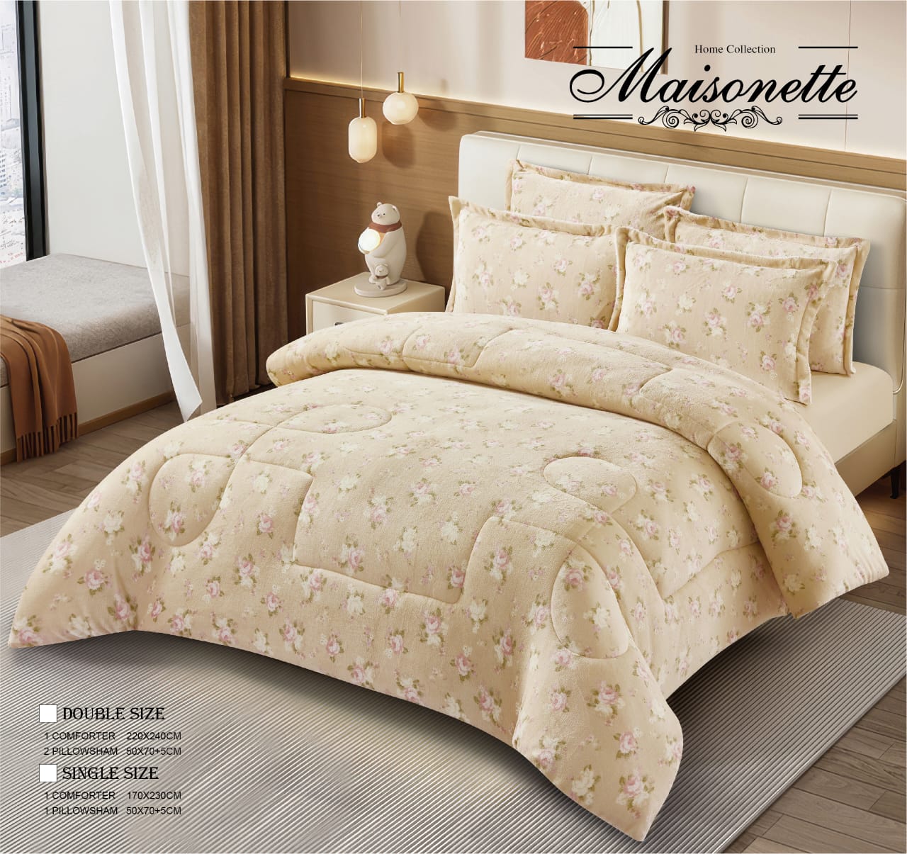 Maisonette Winter Collection – Premium Fleece-Lined Coverlet Set (Double, 3-Piece)