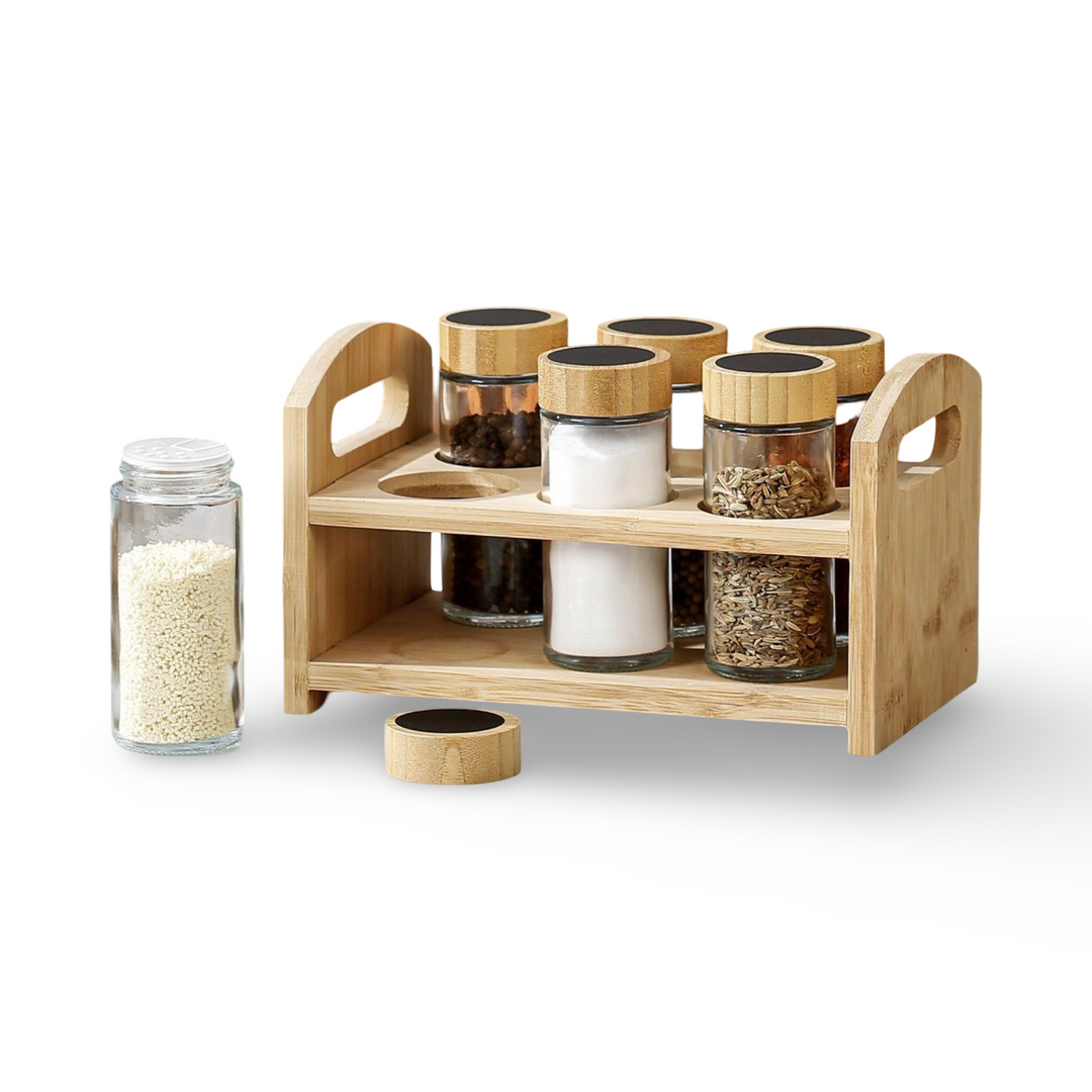 Momaz 6 Glass Jar With Bamboo Rack