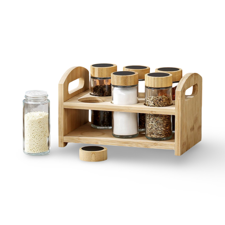 Momaz 6 Glass Jar With Bamboo Rack