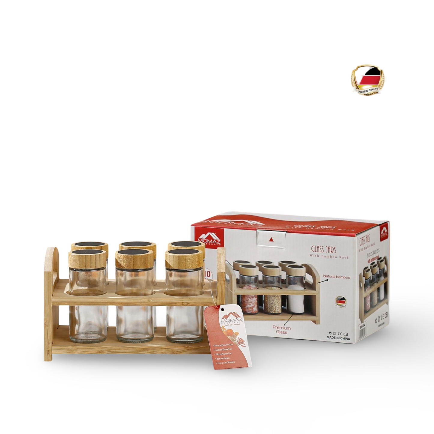 Momaz 6 Glass Jar With Bamboo Rack