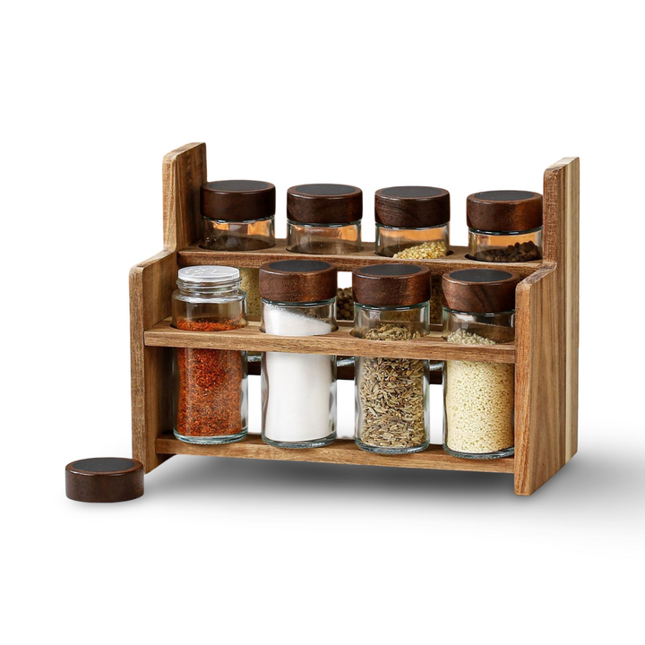 Momaz 8 Glass Jars With Acacia Rack