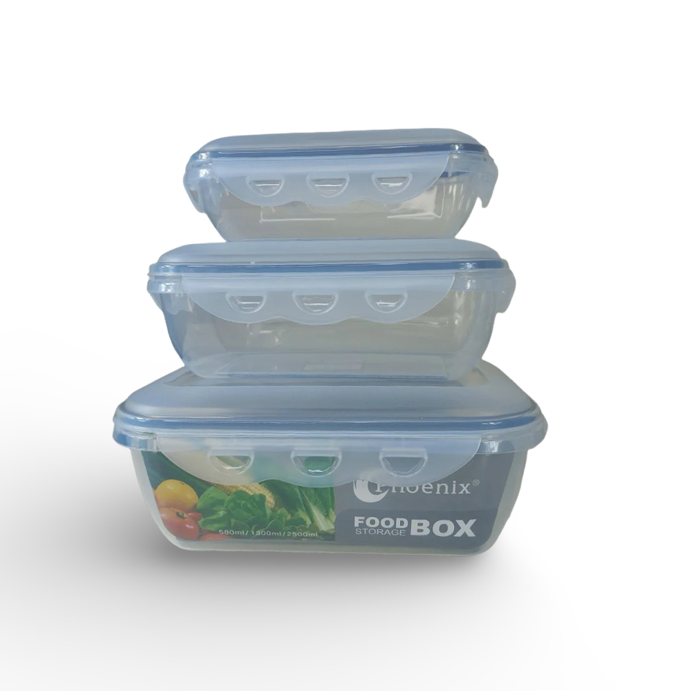 Phoenix, Food Container 3 Pcs Set With Clips Lid