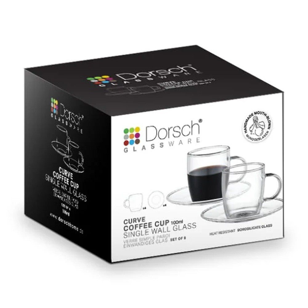 Curve coffee cups 100 ml – set of 4 coffee cups with saucer